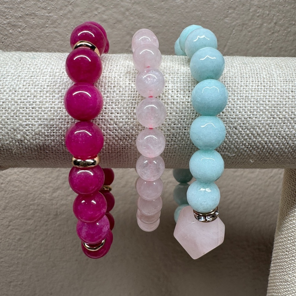Magenta Amazzonite rose quartz bracelet bundle